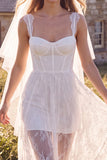 Corset Square Neck Lace White A Line Maxi Engagement Dress