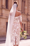 Off The Shoulder Sheath Floral Tulle White Midi Engagement Dress