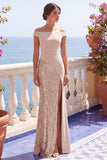 Sparkly Off The Shoulder Sheath Long Black Tie Dress With Slit