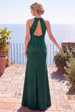 Halter Burgundy Cut Out Long Formal Dress With Slit