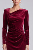 Sheath Burgundy Midi Velvet Dress With Long Sleeves