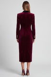 Velvet Peak Lapel Sheath Burgundy Midi Work Dress