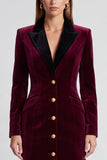 Velvet Peak Lapel Sheath Burgundy Midi Work Dress