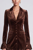 Dark Brown Velvet A Line Notched Lapel Mini Work Dress