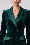 Dark Green A Line Peak Lapel Velvet Mini Work Dress