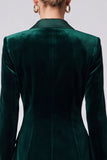 Dark Green A Line Peak Lapel Velvet Mini Work Dress