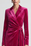 Peak Lapel Bodycon Pink Velvet Mini Work Dress