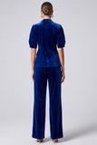 2 Piece Royal Blue Shawl Lapel Velvet Single Breasted Women Suits