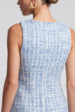 Tweed Square Neck Light Blue A-Line Short Work Dress