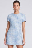 Bodycon Light Blue Short Sleeve Tweed Short Work Dress