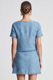 2 Piece Blue A-Line Short Sleeve Short Tweed Work Dress