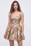Floral A Line Square Neck Champagne Mini Homecoming Dress With Pearls