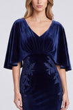 Mermaid Navy Flutter Sleeve Maxi Velvet Dress With Appliques