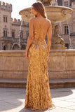 Sparkly Sequins Gold Mermaid Long Prom Dress