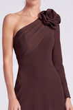 One Shoulder A Line Fuchsia and Red Maxi Formal Dress