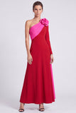 One Shoulder A Line Fuchsia and Red Maxi Formal Dress