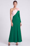 One Shoulder A Line Fuchsia and Red Maxi Formal Dress