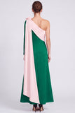 One Shoulder A Line Fuchsia and Red Maxi Formal Dress