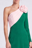 One Shoulder A Line Fuchsia and Red Maxi Formal Dress
