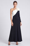 One Shoulder A Line Fuchsia and Red Maxi Formal Dress