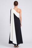 One Shoulder A Line Fuchsia and Red Maxi Formal Dress