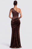 Satin One Shoulder Mermaid Brown Maxi Dress