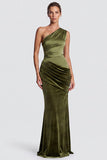 Satin One Shoulder Mermaid Brown Maxi Dress