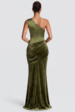 Satin One Shoulder Mermaid Brown Maxi Dress