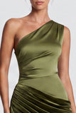 Satin One Shoulder Mermaid Brown Maxi Dress