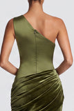 Satin One Shoulder Mermaid Brown Maxi Dress