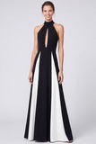 Halter Black and White A Line Maxi Formal Dress