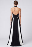 Halter Black and White A Line Maxi Formal Dress