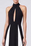 Halter Black and White A Line Maxi Formal Dress
