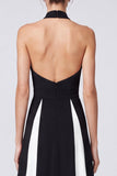 Halter Black and White A Line Maxi Formal Dress