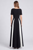 Black and White A Line Short Sleeve Maxi Formal Dress