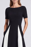 Black and White A Line Short Sleeve Maxi Formal Dress