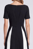 Black and White A Line Short Sleeve Maxi Formal Dress