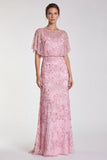 Sequins Sky Blue Sheath Maxi Formal Dress With Flutter Sleeves