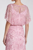 Sequins Sky Blue Sheath Maxi Formal Dress With Flutter Sleeves