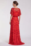 Sequins Sky Blue Sheath Maxi Formal Dress With Flutter Sleeves