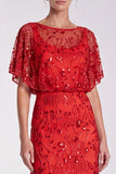 Sequins Sky Blue Sheath Maxi Formal Dress With Flutter Sleeves