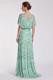 Sequins Sky Blue Sheath Maxi Formal Dress With Flutter Sleeves