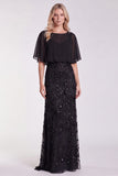 Sequins Pink Sheath Flutter Sleeve Chiffon Maxi Formal Dress