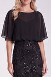 Sequins Pink Sheath Flutter Sleeve Chiffon Maxi Formal Dress