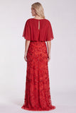 Sequins Pink Sheath Flutter Sleeve Chiffon Maxi Formal Dress
