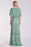 Sequins Pink Sheath Flutter Sleeve Chiffon Maxi Formal Dress