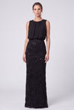 Sequins Round Neck Sheath Sage Green Maxi Formal Dress