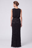 Sequins Round Neck Sheath Sage Green Maxi Formal Dress