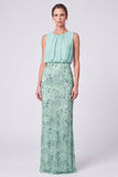 Sequins Round Neck Sheath Sage Green Maxi Formal Dress
