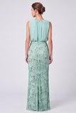 Sequins Round Neck Sheath Sage Green Maxi Formal Dress